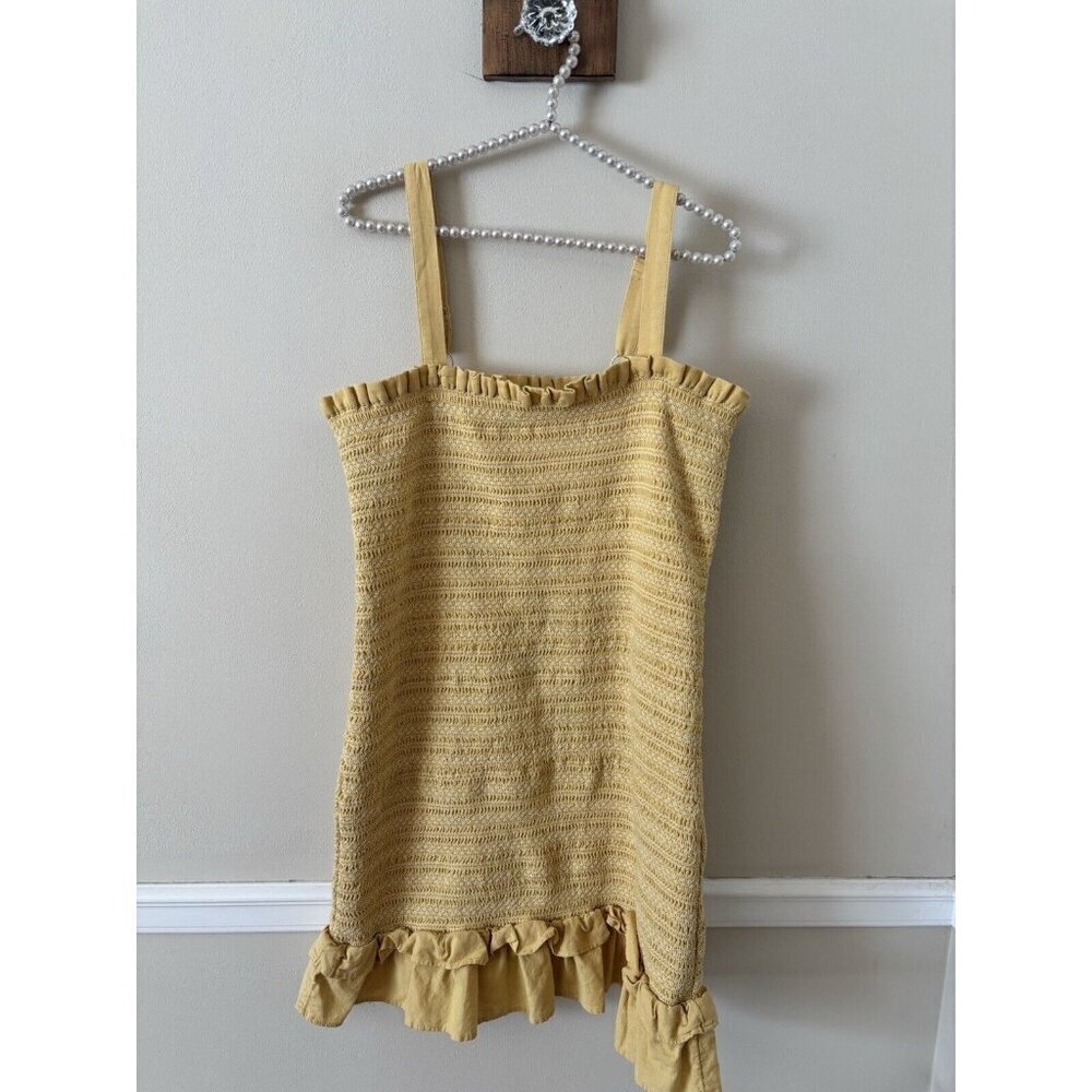 American Eagle Outfitters Womens Size XL Smocked Bodycon Mini Dress Yellow Gold